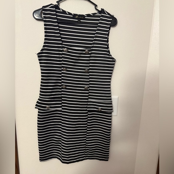 Monteau Dresses & Skirts - Monteau Navy and White Striped Mini Dress